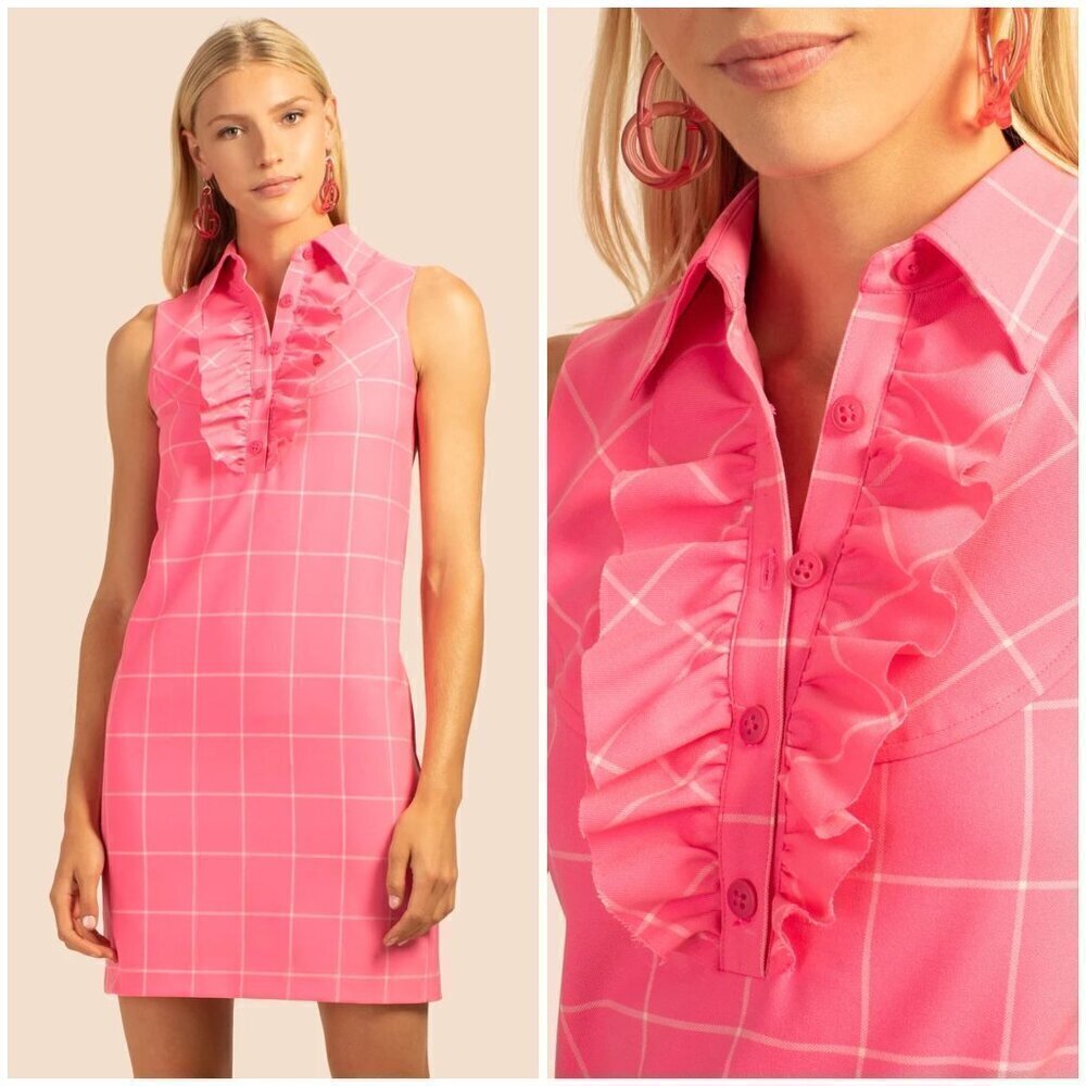 💕TRINA TURK💕 Crestview Dress ~ Windowpane Tropical Suiting Candy Pink 6 NWOT